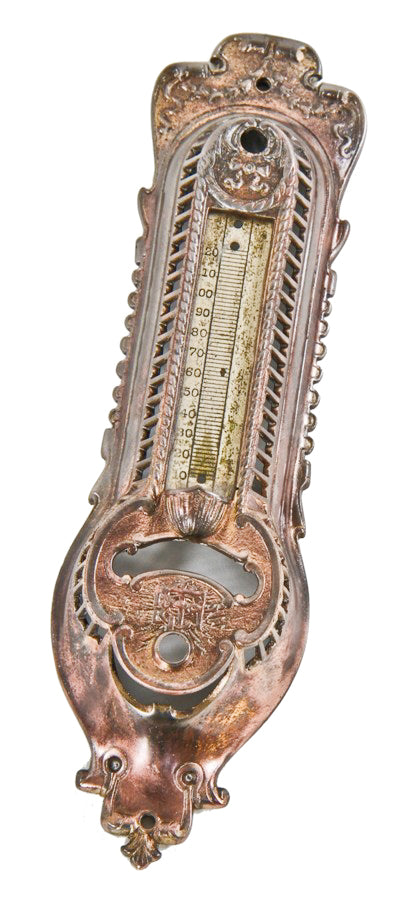 original late 19th or early 20th century american victorian era copper-plated ornamental cast iron interior residential thermostat cover