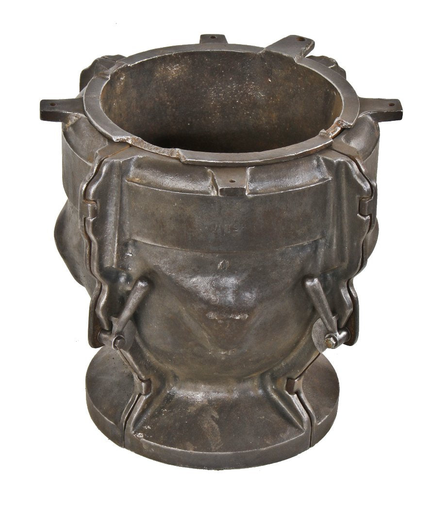 original vintage american industrial refinished chicago foundry interlocking cast iron two part press mold with plunger