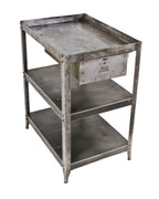original c. 1950's versatile pressed and folded heavy gauge steel stationary factory machine shop refinished work or tool cart with single sliding drawer