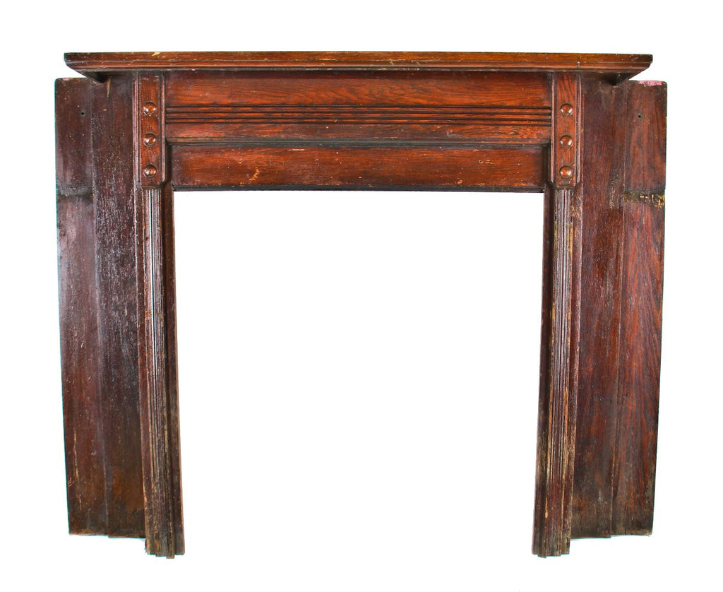 c. 19th century american victorian era intact lorenzen-built interior residential varnished oak wood "half" fireplace mantle with original finish