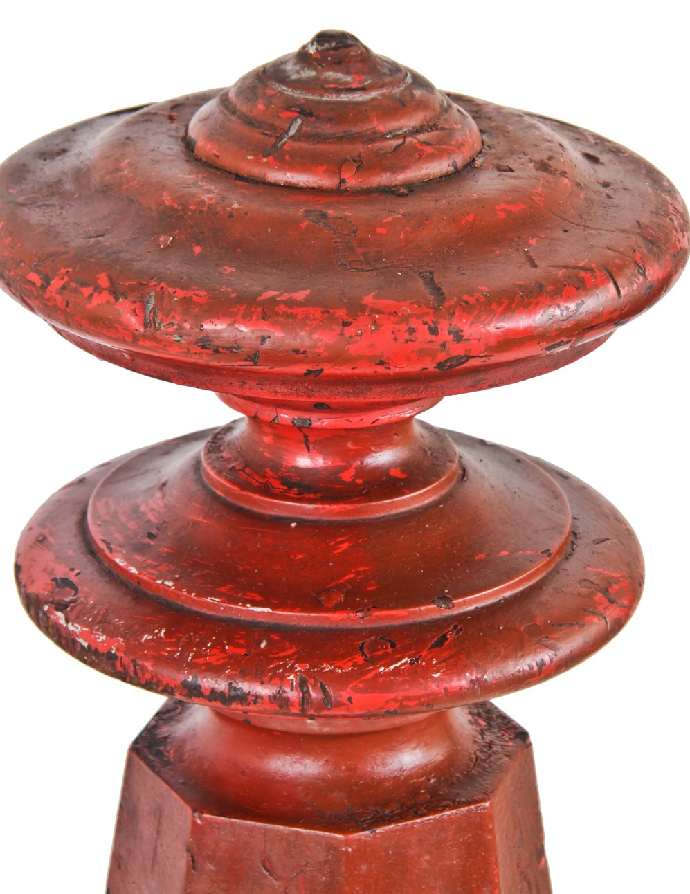 impressive c. 1875 original octagonal-shaped solid walnut wood chicago commercial building newel post with original cap and tapered finial