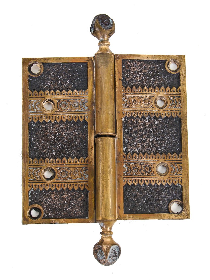 19th century "ivy" pattern ornamental cast brass interior residential eastlake style antique american passage door hinge