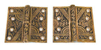 two matching original and largely intact american 19th century eastlake style "bamboo" pattern cast brass ornamented passage door hinges with elegant finials