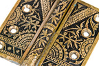 two matching original and largely intact american 19th century eastlake style "bamboo" pattern cast brass ornamented passage door hinges with elegant finials