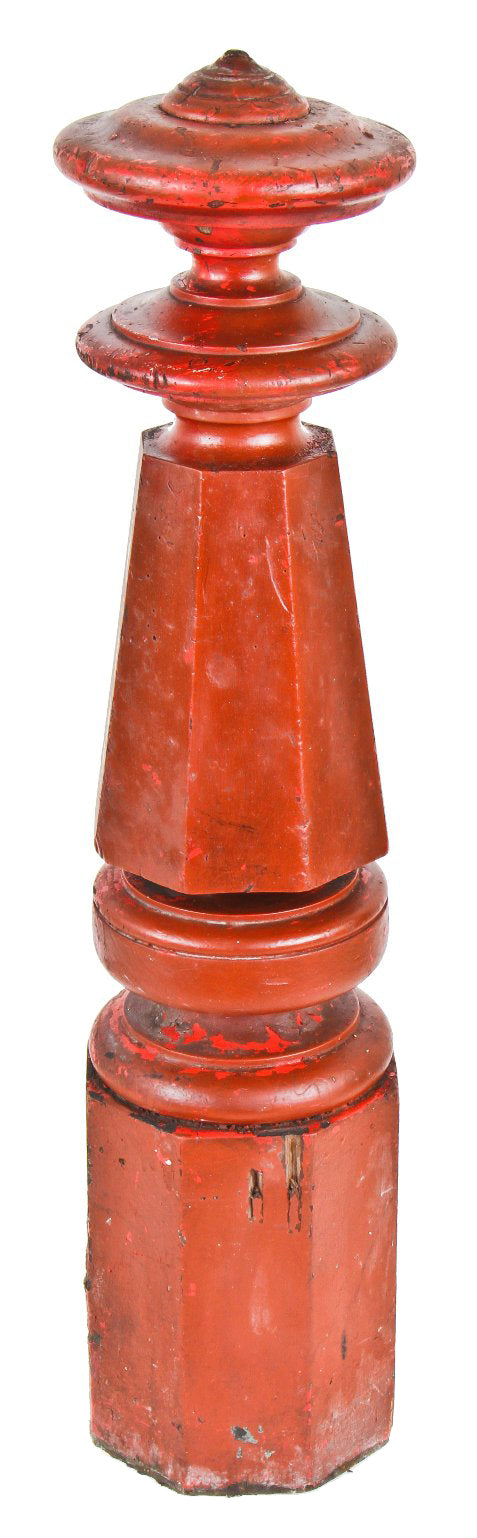 impressive c. 1875 original octagonal-shaped solid walnut wood chicago commercial building newel post with original cap and tapered finial
