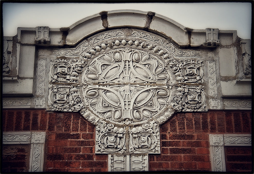 exceptional original early 20th century original "sullivanesque" midland terra cotta "plate 45" lithographed cardstock diagram of a sectional white glazed medallion