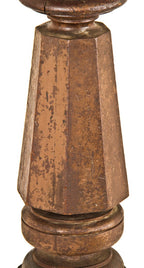 original 19th century post-fire chicago solid walnut wood octagonal-shaped interior commercial building staircase landing newel post with cap and partial handrail