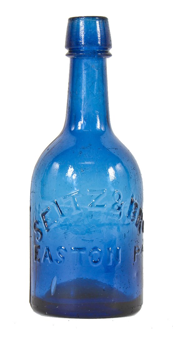 mid-nineteenth century (1853-1865) sapphire blue pontiled porter bottle finished with a tapered collar and ring manufactured by a philadelphia area glassworks.