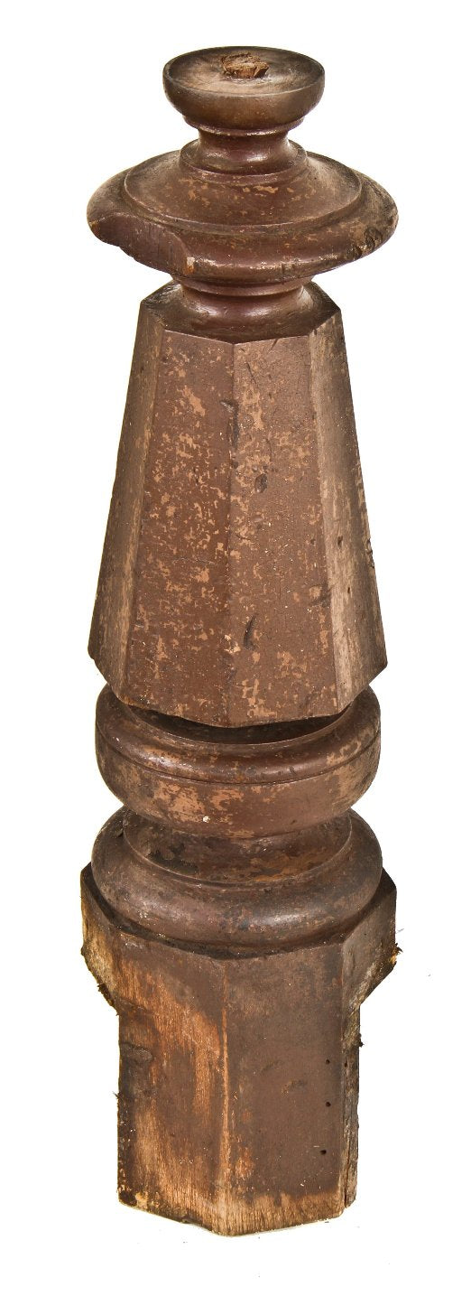 massive and largely intact c. 1870's low-lying american italianate solid octagonal-shaped walnut wood newel post salvaged from a chicago commercial building