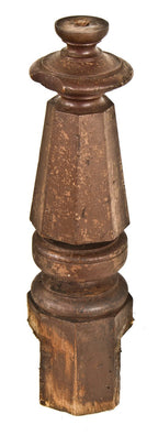 massive and largely intact c. 1870's low-lying american italianate solid octagonal-shaped walnut wood newel post salvaged from a chicago commercial building