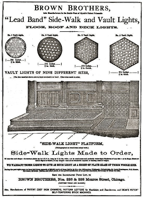 group of five matching original and completely intact all original "brown brothers" 19th century sidewalk vault light sun-purple glass lenses or insets