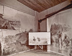 rare original c. 1912-17 original gelatin silver print depicting the 3rd floor oyen studio (507 main street) with large displayed renderings