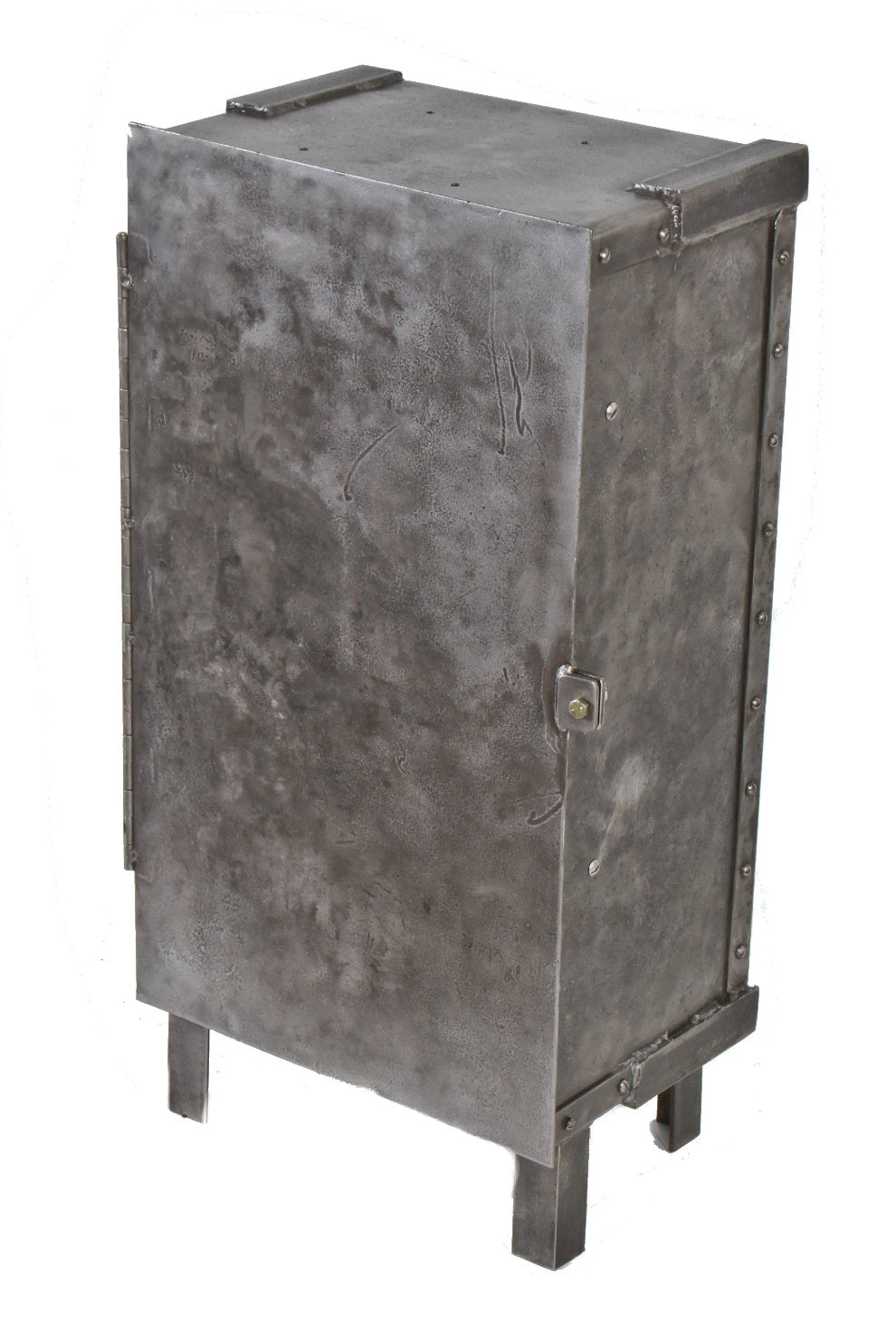 rare custom-built heavily reinforced antique american industrial freestanding workman storage cabinet with lockable hinged door