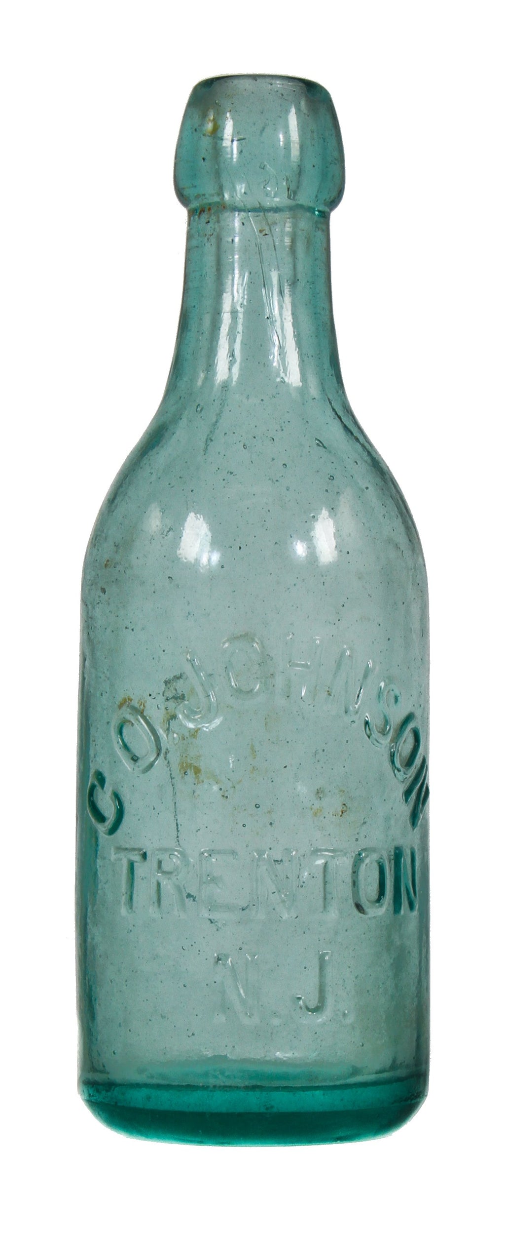 original antique ameican single 19th century light aqua small champagne style beer bottle with applied blob top