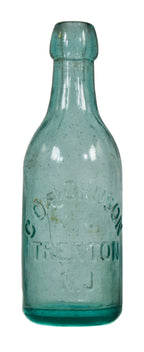 original antique ameican single 19th century light aqua small champagne style beer bottle with applied blob top