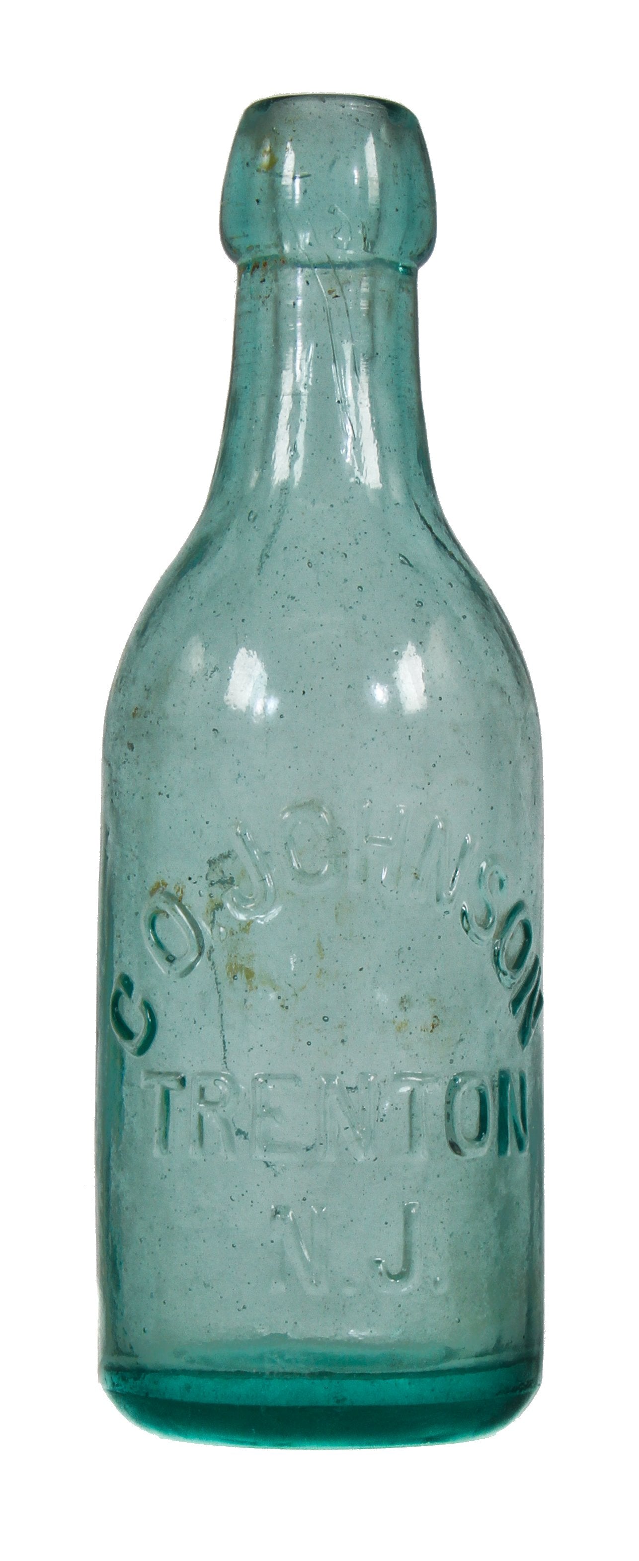 original antique ameican single 19th century light aqua small champagne style beer bottle with applied blob top