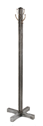 early 1930's original american depression era pressed and folded steel freestanding coat stand with original cast brass double hooks