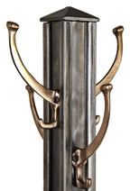 early 1930's original american depression era pressed and folded steel freestanding coat stand with original cast brass double hooks