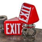 refurbished c. 1930's american antique art deco c. 1930's depression era linker hotel wall-mount ruby red glass illuminated exit light with chrome fitter