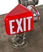 refurbished c. 1930's american antique art deco c. 1930's depression era linker hotel wall-mount ruby red glass illuminated exit light with chrome fitter