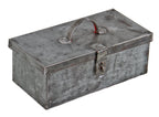 refinished c. 1930's vintage american industrial riveted joint pressed and folded galvanized steel workman's tool chest with lockable hasp