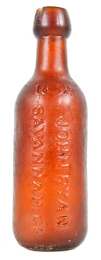 rare mid-nineteenth century american civil war-era antique medium amber ginger ale bottle with applied rounded taper