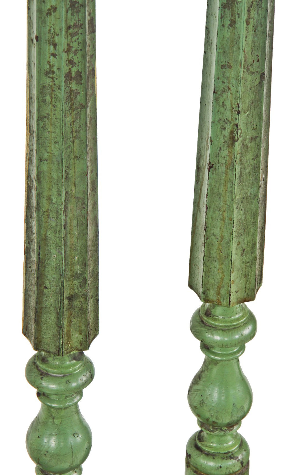 largely intact c. 1870's post-fire chicago interior painted green solid walnut wood commercial building railing with hexagonal-shaped spindle or "sticks"