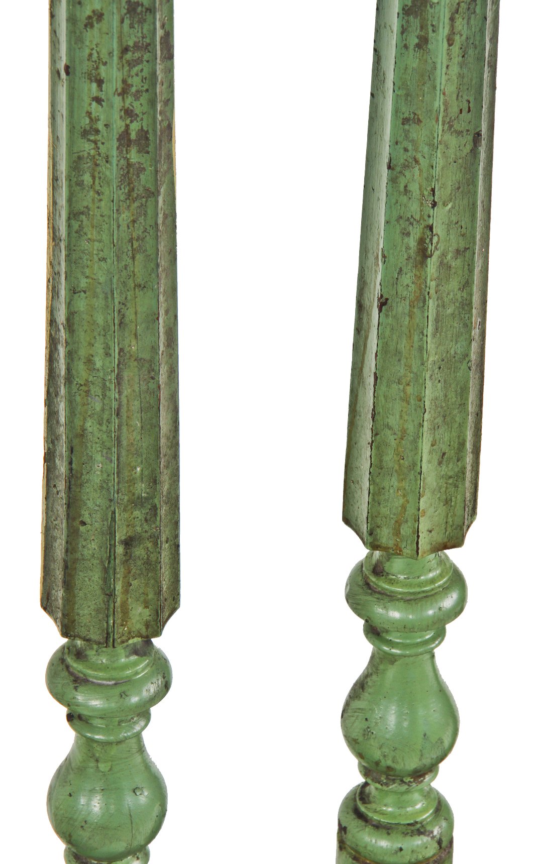 largely intact c. 1870's post-fire chicago interior painted green solid walnut wood commercial building railing with hexagonal-shaped spindle or "sticks"