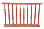 original c. 1870's red painted solid walnut interior commercial building staircase straight section with finely turned and tapered spindles