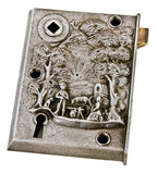 hard to find and highly collectible pre-civil war era deeply embossed and heavily ornamented "emigrant" residential passage cast iron door rim lock