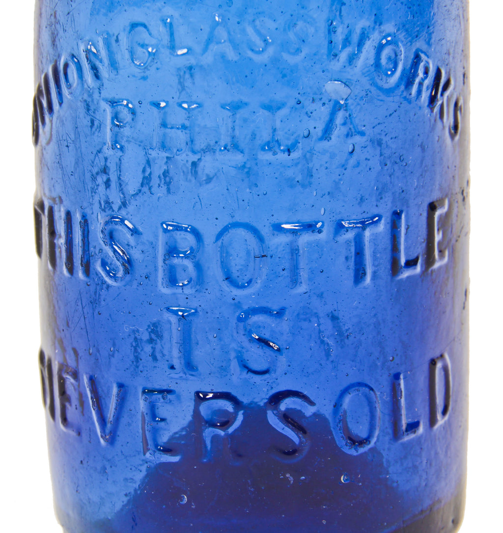 richly colored c. 1850's antique american single cleaned residential privy dug cobalt blue pontiled john ryan mineral water pony bottle with an applied blobtop