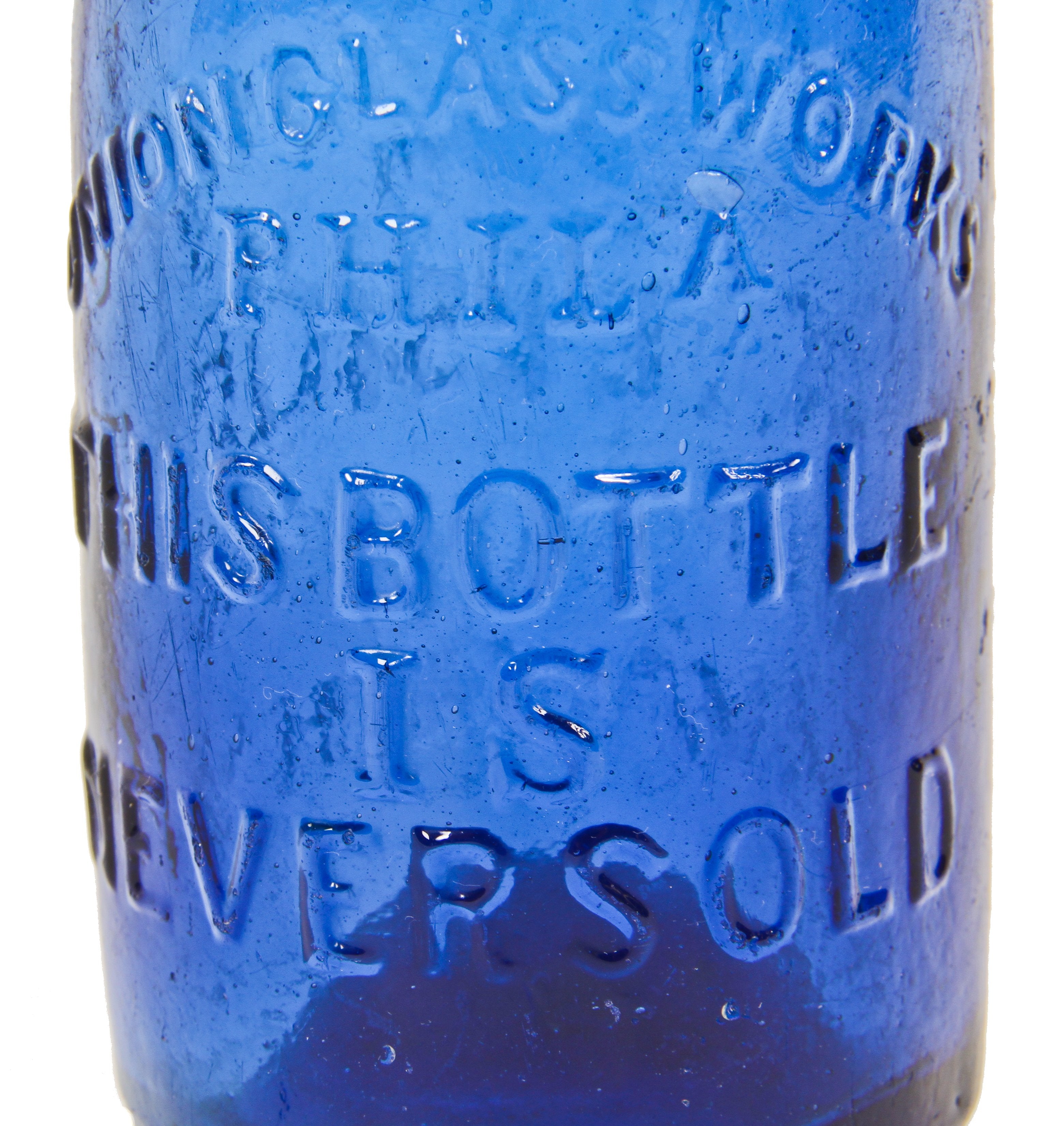 richly colored c. 1850's antique american single cleaned residential privy dug cobalt blue pontiled john ryan mineral water pony bottle with an applied blobtop
