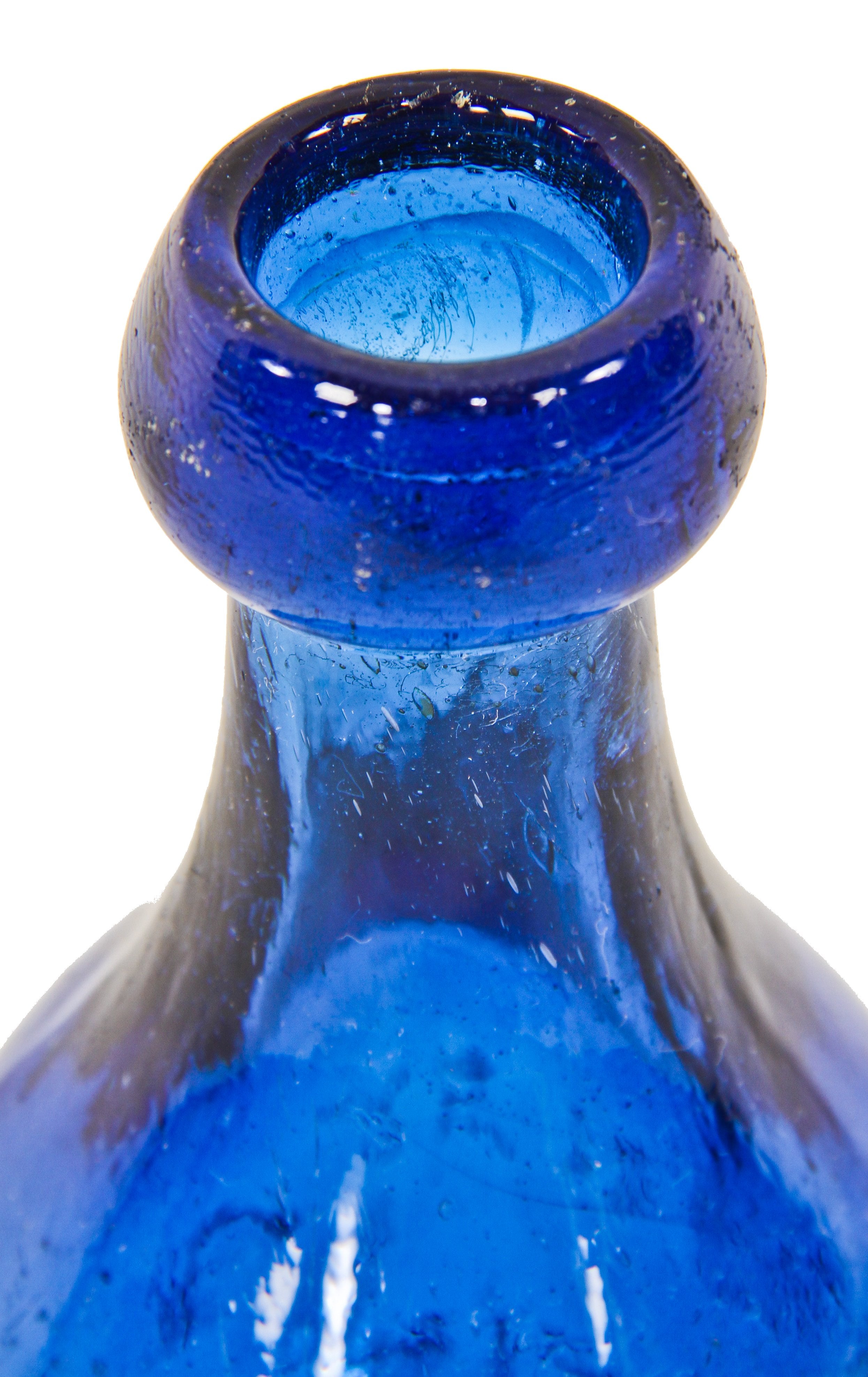 richly colored c. 1850's antique american single cleaned residential privy dug cobalt blue pontiled john ryan mineral water pony bottle with an applied blobtop