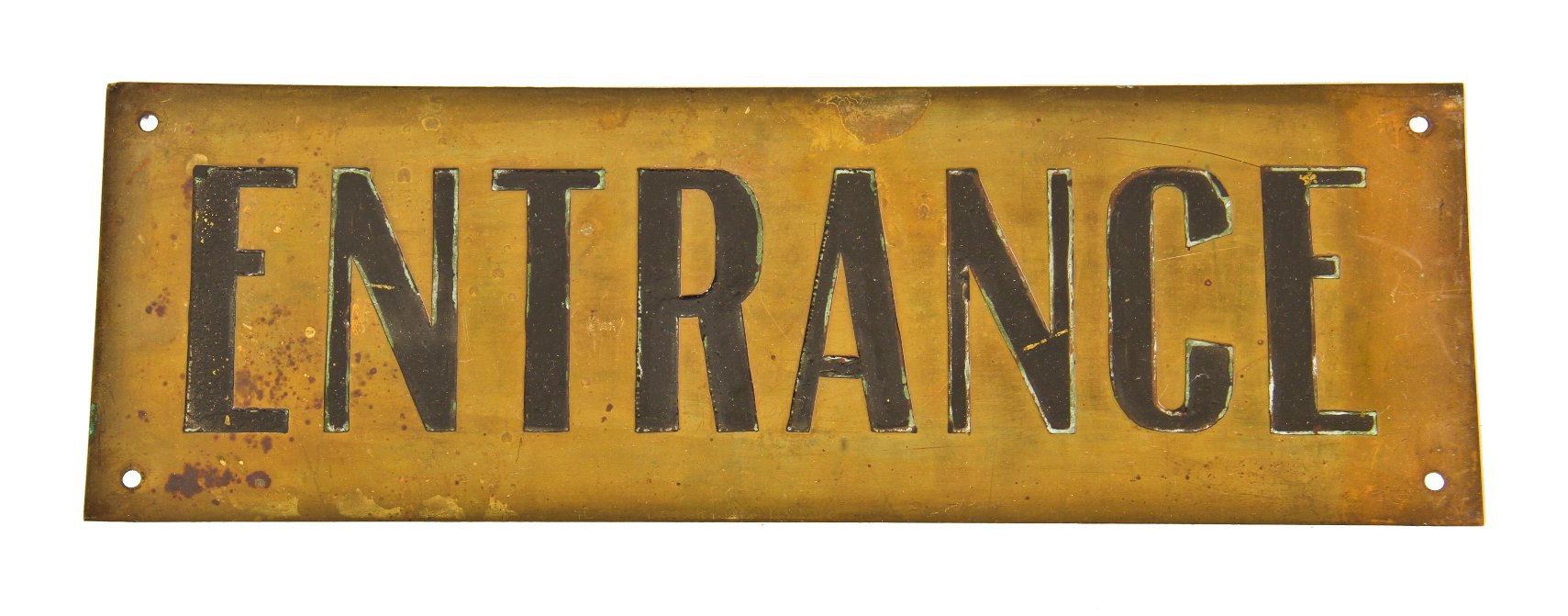 original oversized c. 1907-10 american single-sided cast brass chicago athletic association building annex "entrance" sign with incised letters