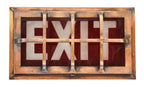 very rare and unusual c. 1915 single-sided wall mount illuminated ruby red glass exit sign with etched lettering and cast bronze cage guard