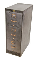 original well-built c. 1920's american antique industrial parisian novelty factory office freestanding "mastercraft" three-drawer filing cabinet with brass handles