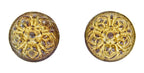 two matching original heavily late 19th century ornamental cast iron interior residential "pasco" pattern antique american doorknobs with banded rims