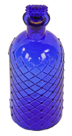 original c. 1890's antique american richly colored dark cobalt blue deeply embossed lattice motif druggists' poison bottle with original distinctive studded stopper