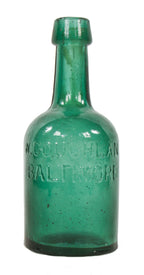 hard to find original antique mid-1860's vibrant emerald green glass porter bottle manufactured for baltimore bottler william coughlan