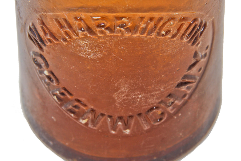 rare and all original vibrant honey amber weiss beer bottle manufactured for new york beer bottler w.a. harrington