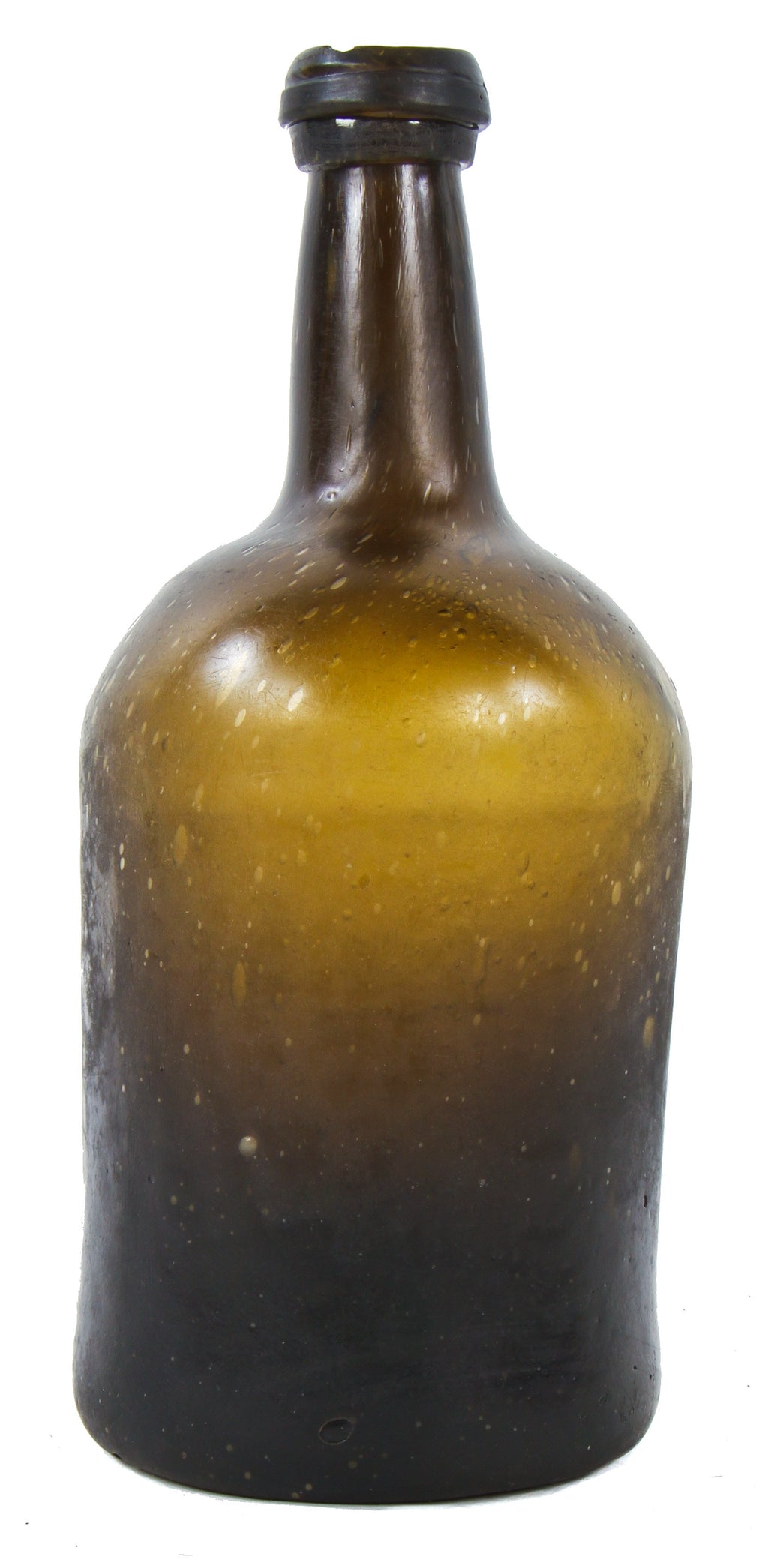 very rare and all original antique early nineteenth century free-blown pontiled deep olive amber glass porter-style bottle manufactured for unknown bottler.