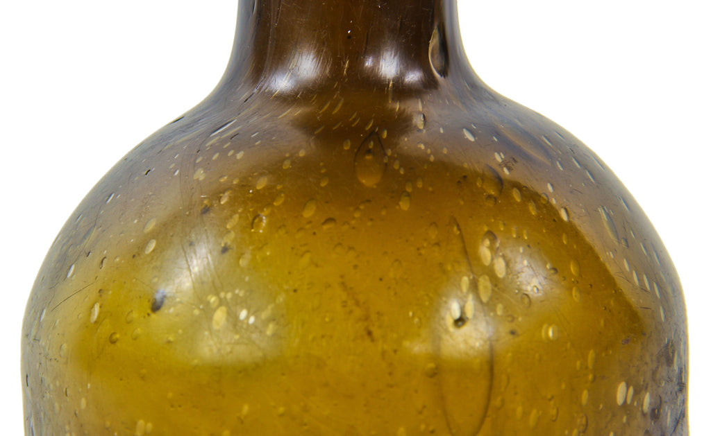 very rare and all original antique early nineteenth century free-blown pontiled deep olive amber glass porter-style bottle manufactured for unknown bottler.