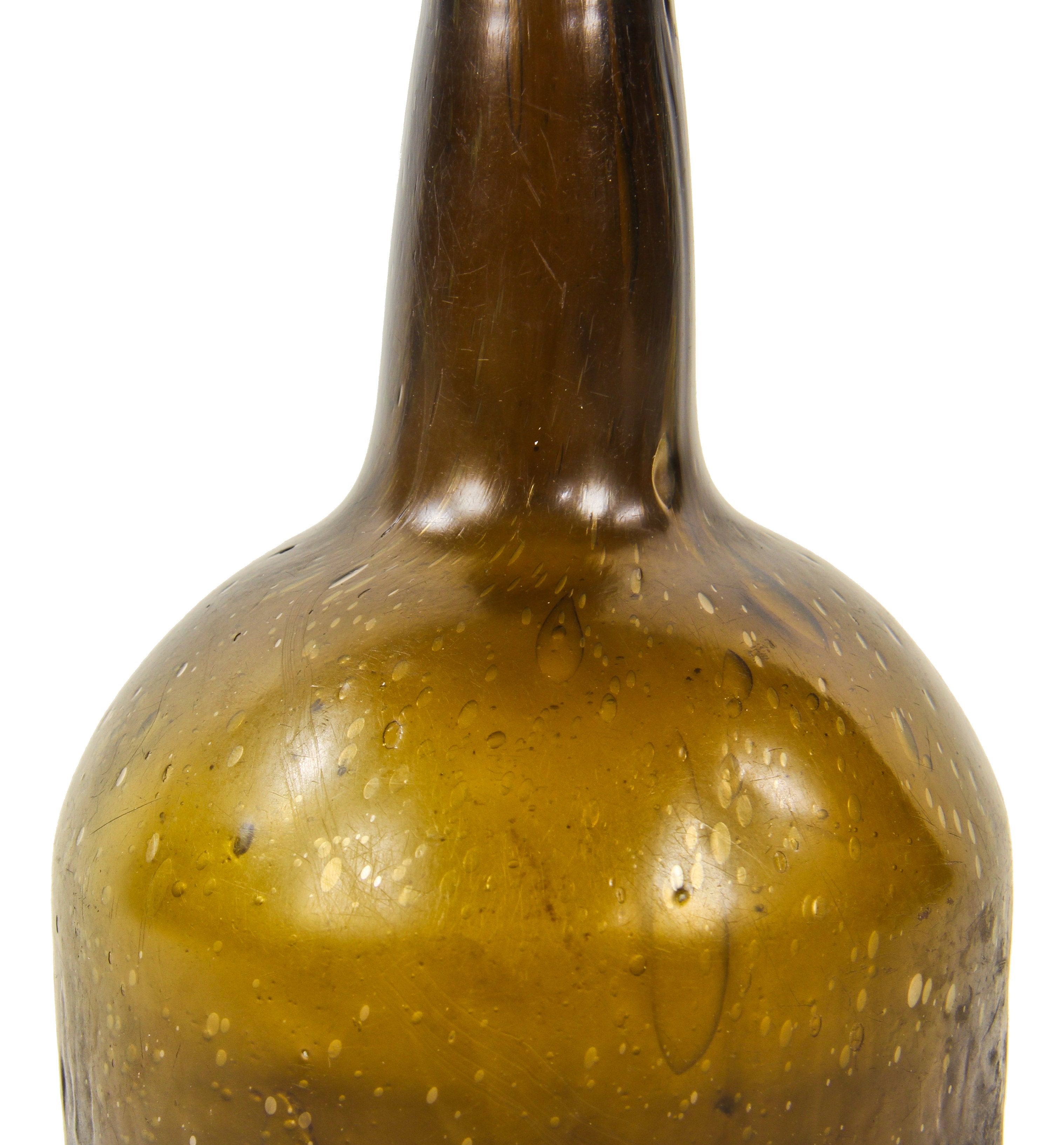very rare and all original antique early nineteenth century free-blown pontiled deep olive amber glass porter-style bottle manufactured for unknown bottler.