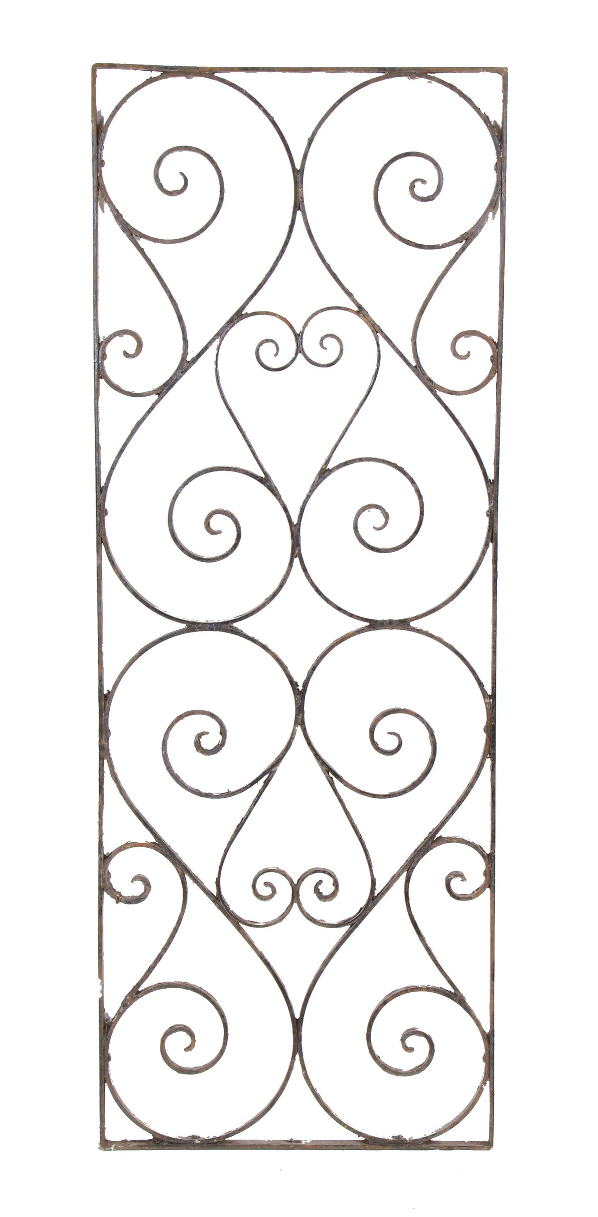 completely intact c. 1890's original victorian era american ornamental wrought iron hotel window guard or panel with allover elaborate scrollwork