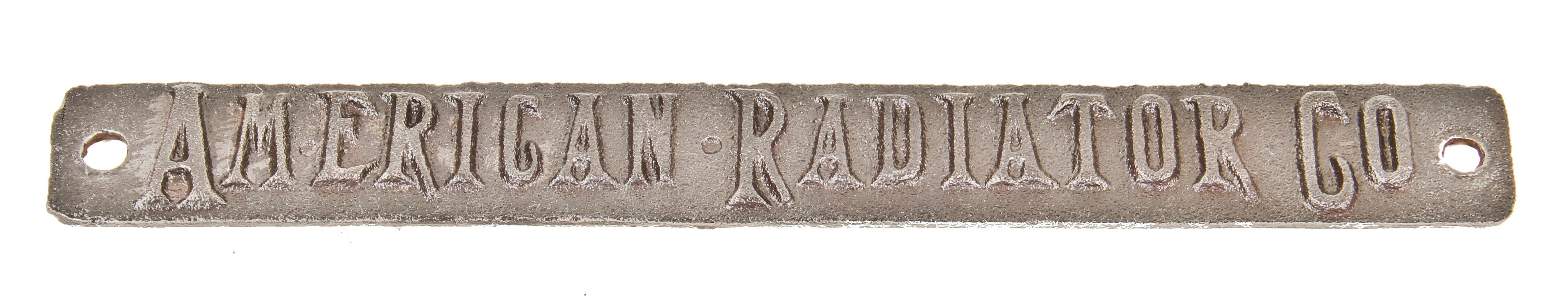 early 20th century original single-sided cast iron "american radiator company" commercial building basement boiler name plaque with opposed mounting holes