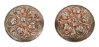 "pasco" pattern late 19th century original highly ornamented and deeply embossed copper-plated cast iron banded rim interior residential doorknobs