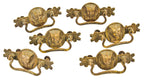 group of six matching original and untouched c. 1920's antique american egyptian revival cabinet drawer pulls with deep relief pharaoh heads
