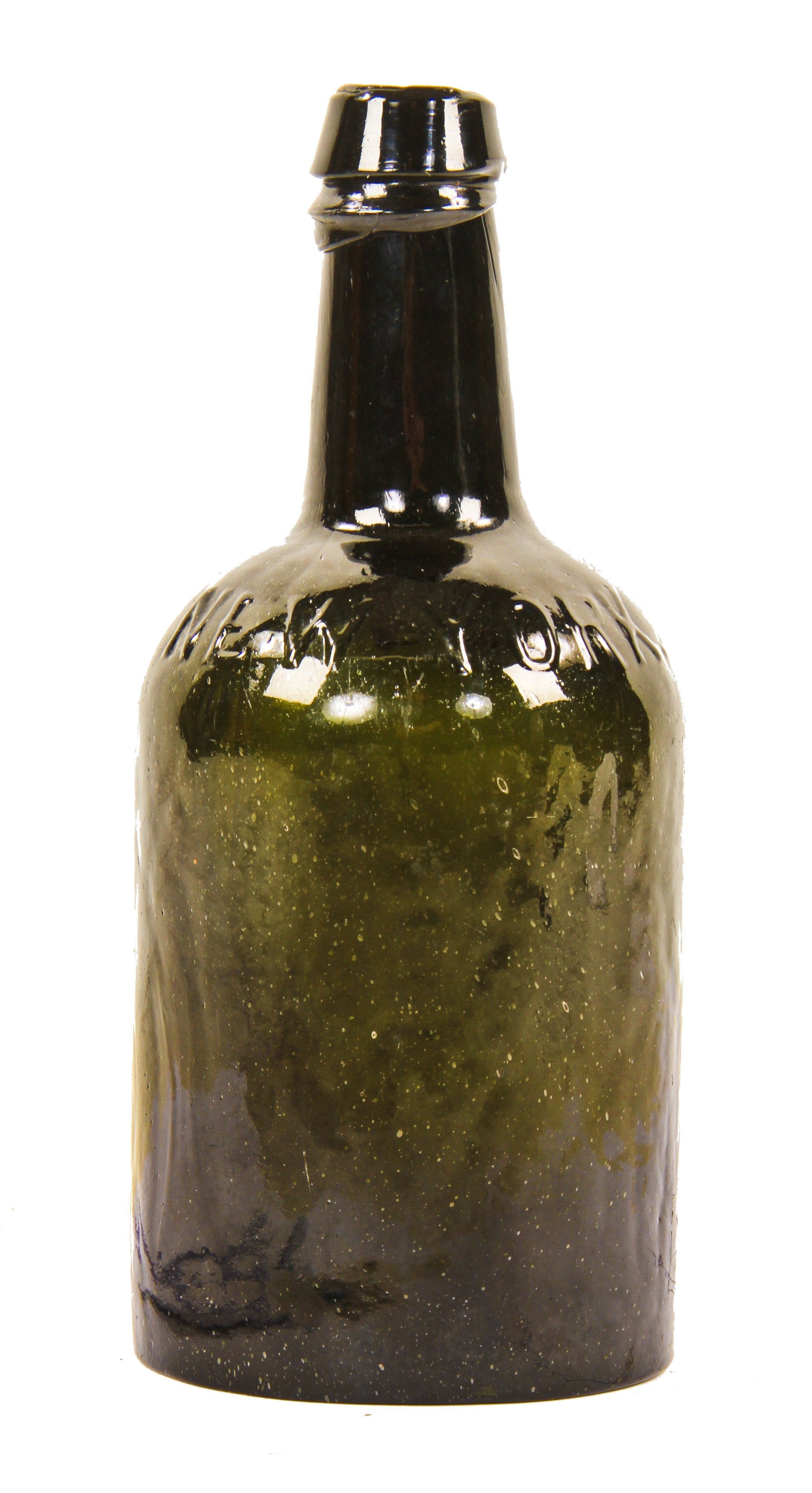 original and intact crude c. 1840's black glass quart bottle manufactured for new york bottlers clarke & white.