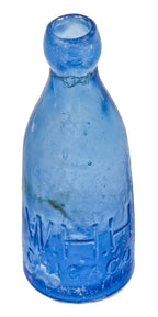 original privy dug c. 1850's-1860's intact iron-pontiled cobalt blue glass "w.h.h." mineral or soda water bottle fabricated for william h. hutchinson in chicago, il.