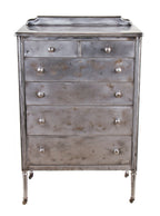 one of four matching original depression era chicago hotel "simmons" pressed and folded refinished steel highboy machine age dresser cabinet
